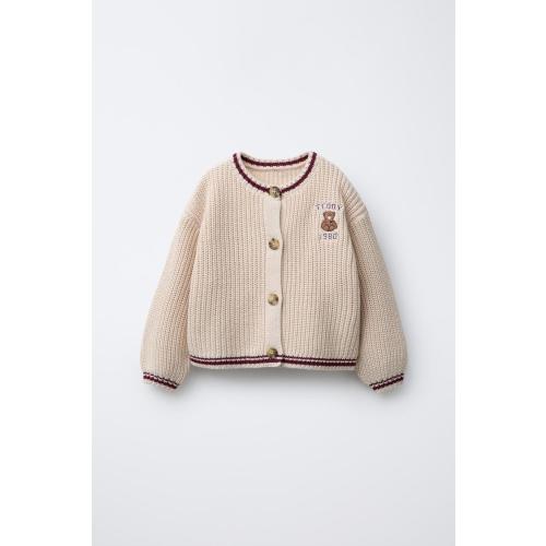 VARSITY BEAR EMBROIDERED CARDIGAN - Mid-ecru | ZARA United States