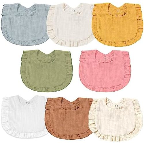 Muslin Baby Bibs for Baby Girls, Muslin Bibs Drool Bandana Bibs100% Cotton soft 8 Solid Colors Set