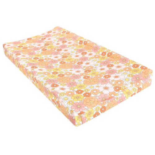 Hudson Baby Infant Girl Changing Pad Cover, Peace Love Flowers, One Size