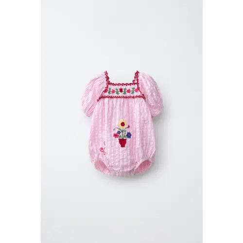 STRIPED AND EMBROIDERED ROMPER SISSEL EDELBO X ZARA KIDS - Pink | ZARA United States