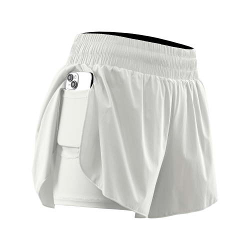 NELEUS Womens 2 in 1 Workout Yoga Shorts for Athletic Gym Running Casual Summer Short with Pocket,White,US Size S