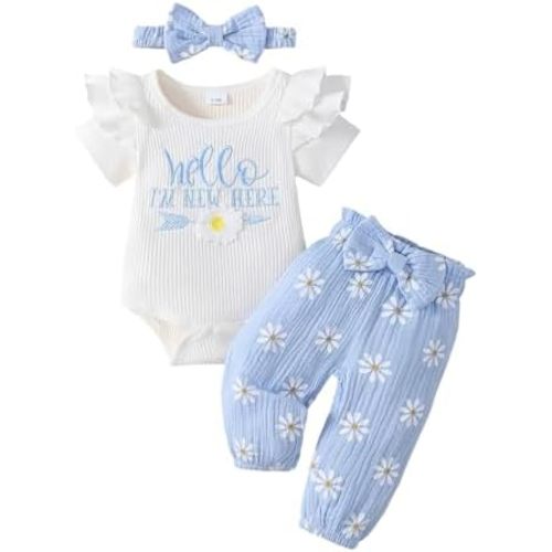 Newborn Baby Girl Going Home Outfit Ruffle Ribbed Romper Top Floral Pants Set Infant Cute Spring Summer Clothes