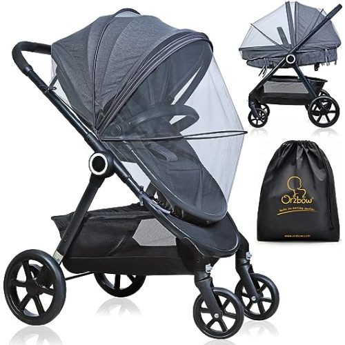 Orzbow Mosquito Net for Stroller | Universal Baby Bug Net for Strollers, Car Seats, Bassinets, Cradles, Mini Cribs, Breathable & Foldable Mosquito Cover with Travel Bag, Baby Summer Essentials, Grey
