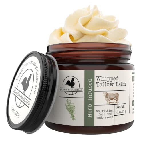 Hearth & Homestead Whipped Beef Tallow for Skin & Face, Unscented, 1.3oz | 100% Grass Fed & Finished, Eczema Cream & Body Butter, Only Organic Ingredients, For Skin & Face