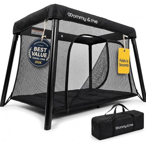 Mommy&Me Travel Crib for Baby and Toddler, Black