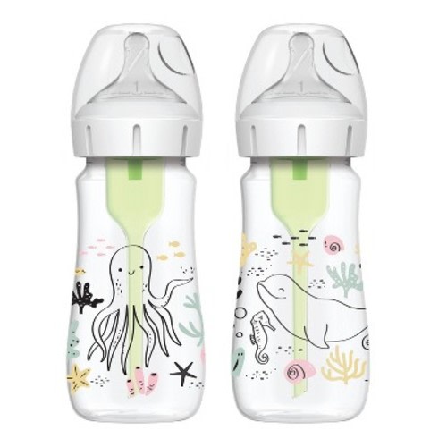 Dr. Brown's Anti-Colic Options+ Wide-Neck Baby Bottle - Ocean Designs - 9 fl oz/2pk