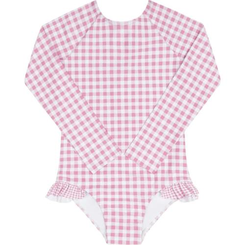 girls blush gingham rashguard one piece
