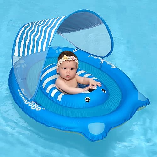 Swimbobo Baby Pool Float Ring with Adjustable Sun Canopy and Safety Seat Pool Toy for Age of 6-36 Months