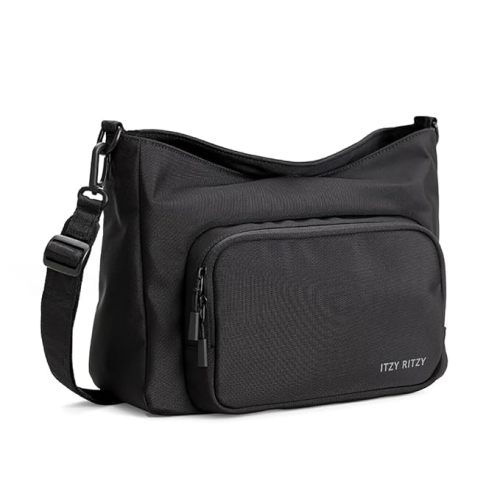 Itzy Ritzy Belong Cargo Caddy for Strollers & Wagons – Convertible Stroller Organizer and Crossbody Bag with Adjustable & Removable Strap, Bottle Holders, Smart Storage Pockets & Secure Straps (Black)