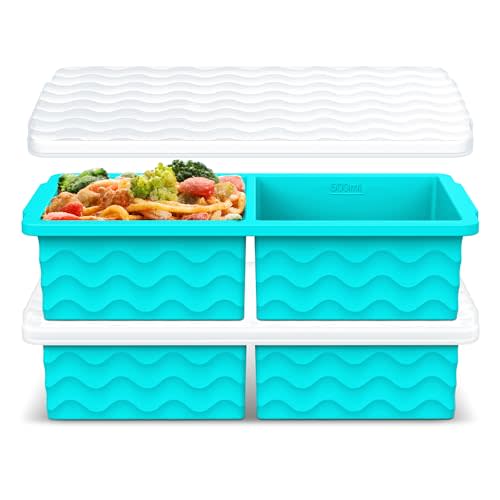 Aopigavi Silicone Freezer Tray with Lid – 2-Cup Soup Freezer Container Molds, Large Ice Cube Trays for Freezing Soup, Sauce & Broth, Meal Prep & Food Storage – Oven & Dishwasher Safe, 2-Pack