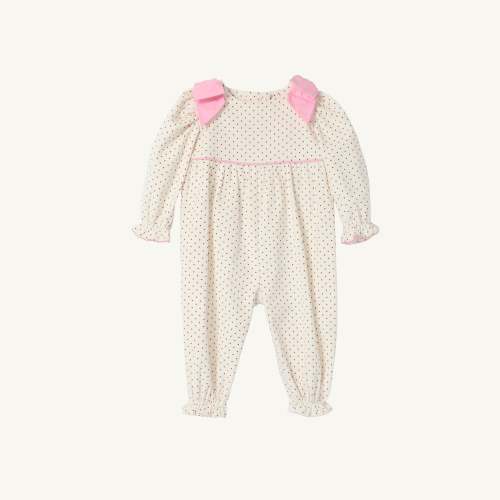 Long Sleeve Ryleigh Romper - Pearl & Red Microdot Corduroy