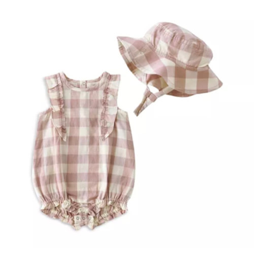Girls' Checkmate Bubble Romper & Hat Set - Baby