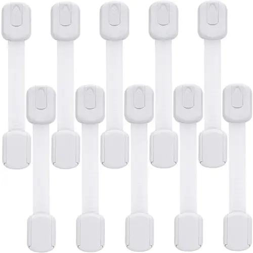 Goodv Child Safety Cabinet Locks - (10 Pack) Baby Proofing Latches to Drawer Door Fridge Oven Toilet Seat Kitchen Cupboard Appliance Trash Can with 3M Adhesive - Adjustable Strap No Drill No Tool