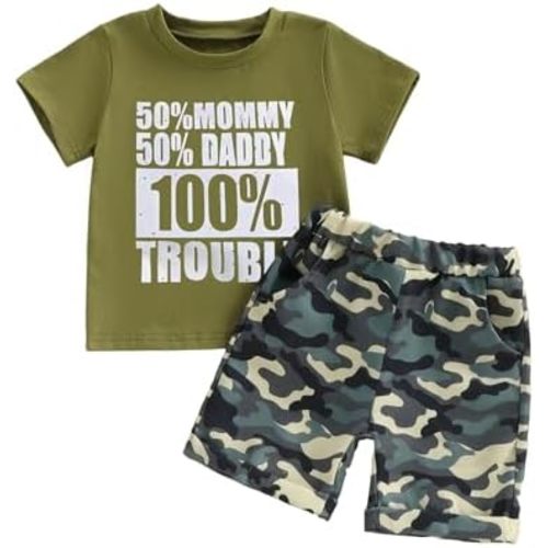 wdehow Toddler Kids Baby Boy Summer Clothes Sets 1T 2T 3T 4T 5T Letter Print Short Sleeve Tops Camouflage Shorts Outfits
