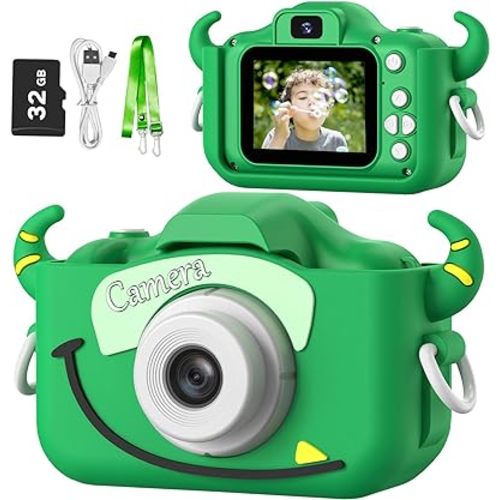 Goopow Kids Camera Toys for 3-8 Year Old Girls Boys,Children Digital Video Camcorder Camera with Cartoon Soft Cover, Best Chritmas Birthday Festival Gift for Kids - 32G SD Card Included