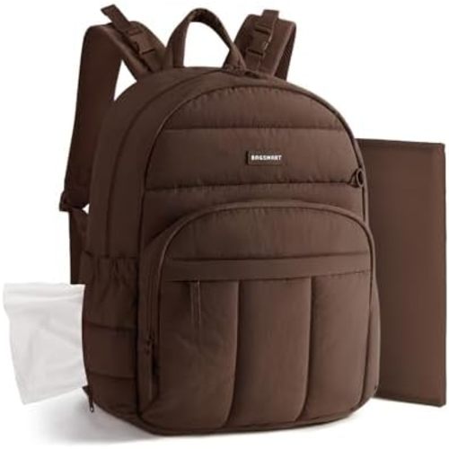 BAGSMART Diaper Bag Backpack, Multi-Pocket Puffy Diaper Bag with Waterproof Changing Pad, Lightweight Stroller-Friendly Diaper Bag with Insulated Pockets, Easy-Access Baby Essential, Coffee Brown