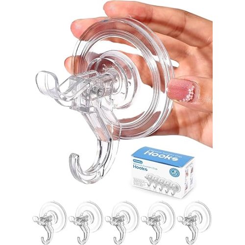 Antimbee Transparent Heavy Duty Suction Hooks, 5 Pack, Holds up to 11 lbs, Modern & Simple Design, Reusable & Removable, Ideal for Bathroom, Kitchen, Glass, Metal, Plastic Surfaces