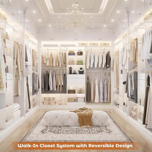 Homieasy Closet System - 4.75-8FT Closet Organizer System with Wooden Drawers & Cube Storage Organizer, 96" Closet Systems with Cuttable Hanging Shelvings for Nursery, White