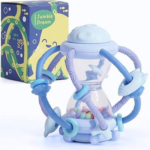 Baby Teething Toy & Rattle by Jumble Dream – BPA-Free Teether Silicone Sensory Toy for Babies – 0–12 Months Infant Toy – Soft, Safe, Travel-Friendly –Baby Essential Gift Jumble Jiggle