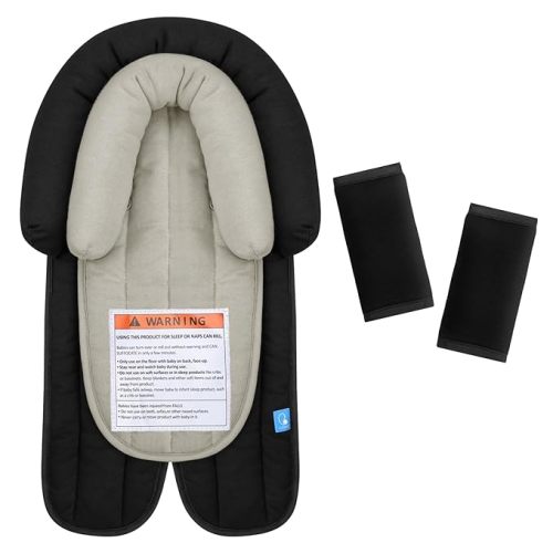 COOLBEBE Upgraded Babybody Support & Strap Covers Set for Newborn Infant Toddler - Extra Soft Breathable Car Seat Insert Cushion Pad, Perfect for Carseats, Strollers, Swing, Black