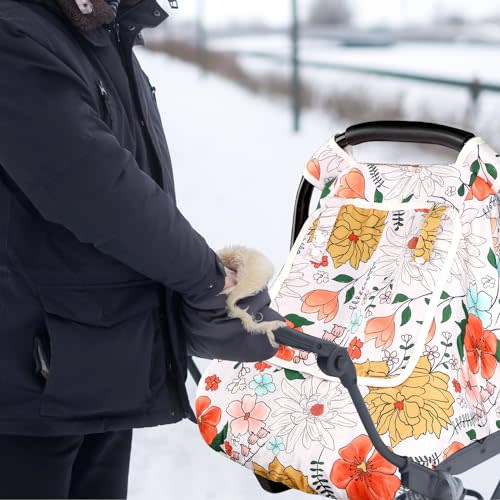 Baby Carseat Cover Girls, Pea Pod Infant Car Seat Covers Canopy for Newborn with 2 Layers Windows of Breathable Mesh/Fabric, Lightweight Polyester/Minky Dot Backing, Snug Fit Most Baby Car Seat