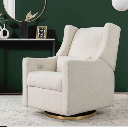 Babyletto Kiwi Ivory Boucle Nursery Power Glider Recliner Chair with Gold Base