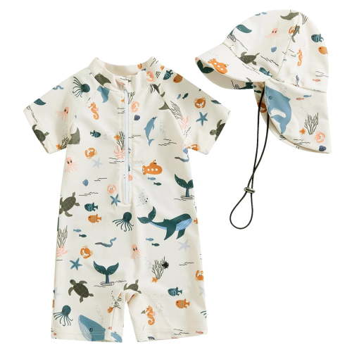 Zshosam Newborn Swim Toddler Baby Boys' Swimwear One Piece UPF 50+ Swimsuit Boy Lovely Bathing Suit Size 3 6 Months,(White 3-6 Months)