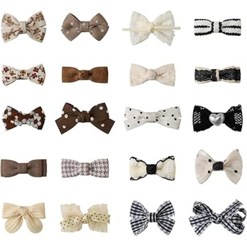 20 PCS Baby Hair Clips Set 2'' Toddler Girl Hair Bows Fully Covered Barrettes Infant Tiny Hair Accessories for Babies Kids Fine Hair