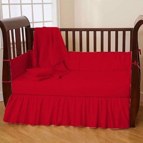 Natural Cotton Red Crib Bed Skirt Dust Ruffle, Nursery Crib Toddler Bedding Skirts for Baby Boys or Girls, 14" Drop Four Side Coverage