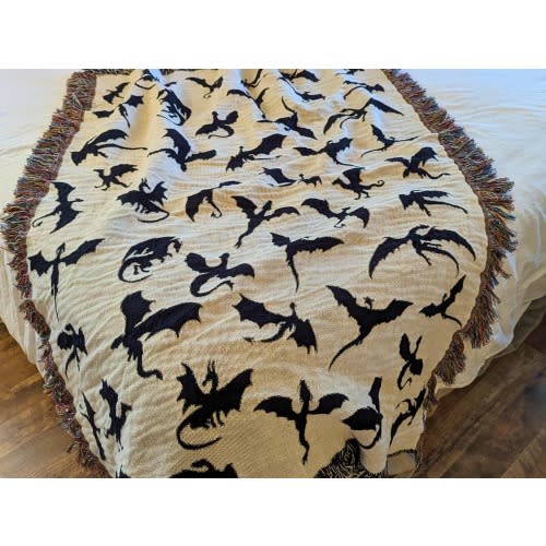 Luxe Woven Dragon Blanket Neutral All Season Throw for Romantasy Fans & Dragon Lovers  Elegant Decor, Cozy Gift for Any Room Reading Throw