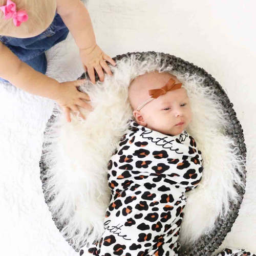 Leopard Personalized Baby Name Swaddle Blanket