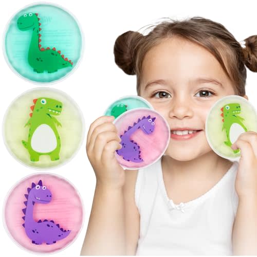 Hilph Kids Ice Packs for Boo Boos, 3 Gel Ice Packs for Injuries Reusable | Cute Dinosaur Design, Soft Small Hot Cold Pack for Baby Child, Body Pain Relief, Bumps Bruises Toothache, Fever, First Aid