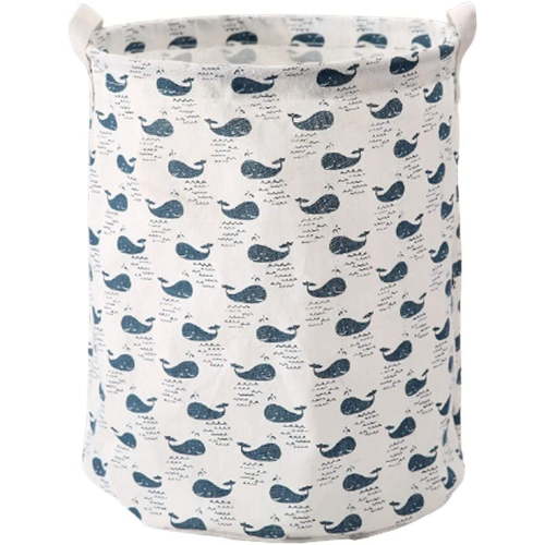 HAOSHICS Foldable Cotton and Linen Laundry Basket, Waterproof Bathroom Storage Laundry Bag, Canvas Hamper Basket for Clothes Towels Toys Storage (Dark blue polar bear)