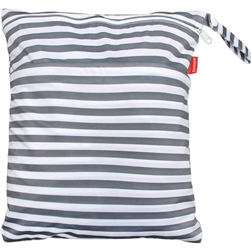 Damero Travel Wet and Dry Bag with Handle for Cloth Diaper, Pumping Parts, Clothes, Swimsuit and More, Easy to Grab and Go (Large, Gray Strips)