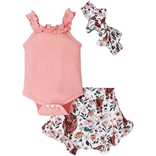 Newborn Baby Girl Clothes Floral Sleeveless Romper Bodysuit + Ruffle Bloomers Shorts Infant Summer Outfits Set