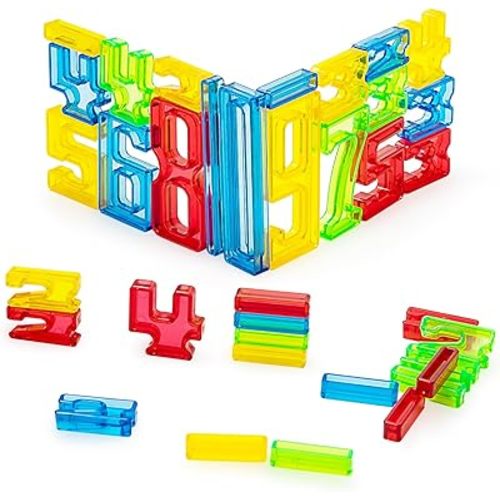 35 Pcs Translucent Number Blocks for Light Table - Durable Montessori Math Manipulatives for Kids - Easy-Grip Counting & Stacking Toys for Sensory Play, Classroom & Homeschooling STEM Learning