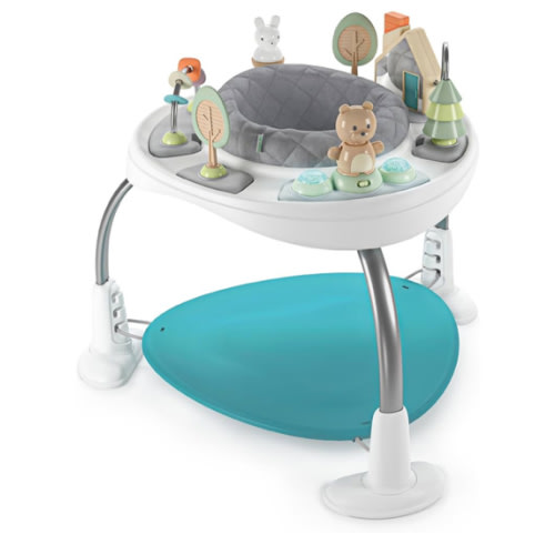 Ingenuity Spring & Sprout 2-in-1 Baby Activity Center Jumper and Table with Infant Toys - Ages 6 Months +, First Forest