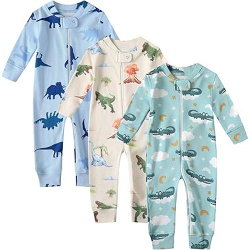 Owlivia Organic Cotton Baby Boys Girls 3-Pack Zip up Sleep 'N Play Pjs, Soft Footless Romper, Long Sleeve One-Piece Outfit