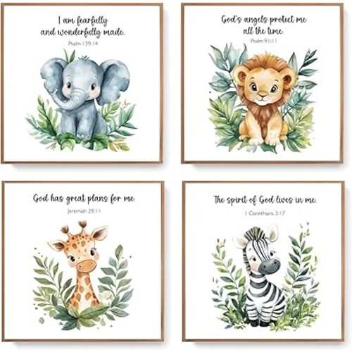 LARTSFRO Woodland Animal Bible Verse Wall Art Prints, Set of 4, 10x10 Inch, Unframed, Nursery Room Decor