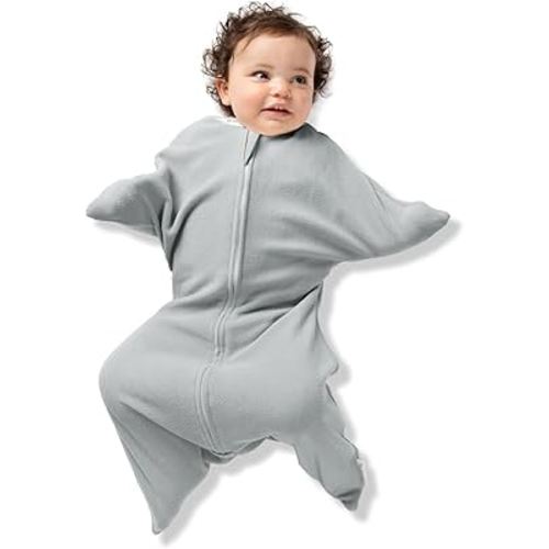 SleepingBaby Zipadee-Zip Transition Swaddle - Cozy Fleece Wearable Blanket with Two-Way Zipper for Baby Sleep - Heather Grey, Medium (6-12 Month)