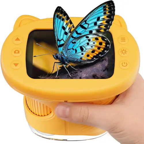 1000X Digital Microscope for Kids Handheld, 4K 2.4" IPS Screen Portable Mini Pocket Microscope 2MP Camera, STEM Educational Toy Birthday for Boys Girls Ages 3-6 6-12,Yellow