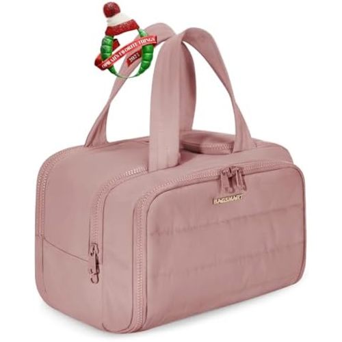 BAGSMART Travel Toiletry Bag, Lightweight Large Wide-open Travel Bag for Women, Puffy Cosmetic Makeup Bag Organizer with Handle for Accessories,Essentials, Toiletries, Dark Pink