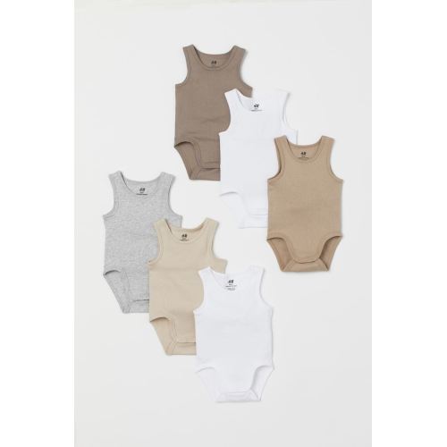 6-pack Sleeveless Bodysuits, Beige/white/gray melange