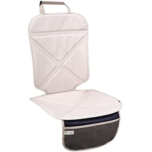 Viaviat Car Seat Protector Leather Waterproof Child Safety Seat Protector Cover with Thick Pad and 2 Large Pockets Durable Kick Mat for All Auto Seat (Beige)