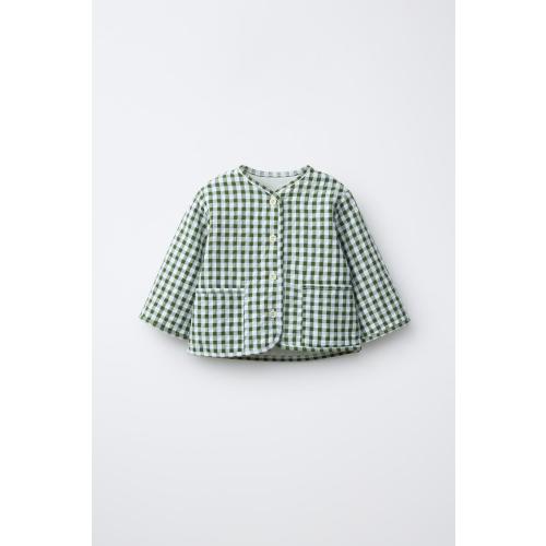 GINGHAM CHECK JACKET - Ecru / Green | ZARA United States