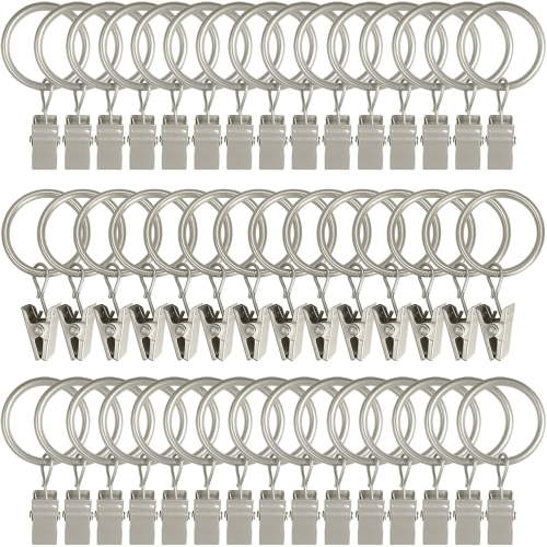 50 Pack Curtain Rings with Clips, Heavy Duty Curtain Clip Rings Hooks, Bow Hanger Clips for Hanging Drapery Drapes Bows, Silver