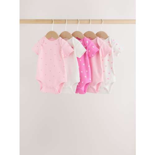 Pink Short Sleeve Baby Bodysuits 5 Pack
