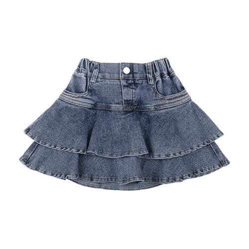 Byoo Girl's Denim Skirts Solid Mini Flared Pleated Skirt with Shorts Underneath for Children Soft Daily Clothes Blue