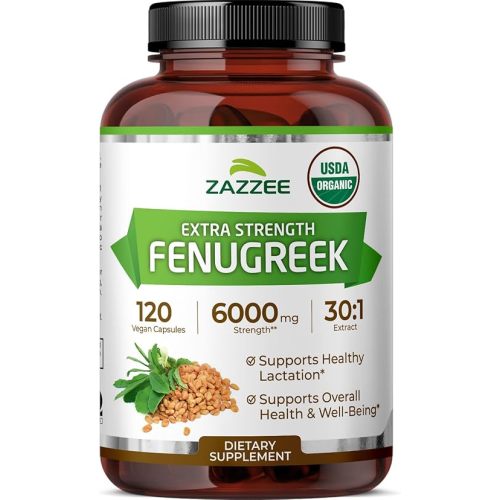 Zazzee USDA Organic Fenugreek 30:1 Extract, 6000 mg Strength, 120 Vegan Capsules, 4 Month Supply, Standardized and Concentrated 30X Extract, 100% Vegetarian, All-Natural and Non-GMO