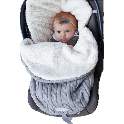 Baby Sleeping Bag fits Infant Newborn,Warm Baby Sleeping Bag,Winter Newborn Knit Wool Swaddling Blanket Kid Sleepsack Footmuff Stroller Knitted Sleep Nest Sack (Light Gray, One Size)